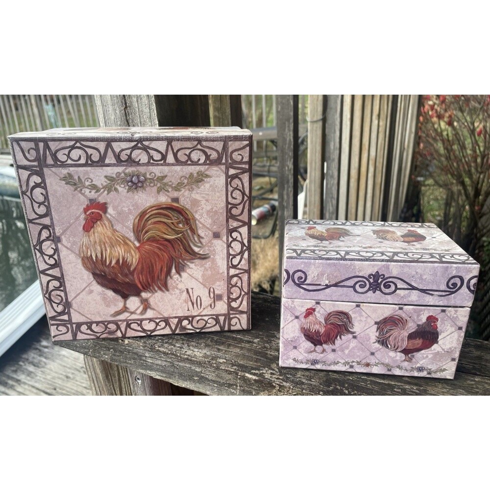 Rooster Set of 3 Nesting Boxes & Recipe Card Holder NEW 2008